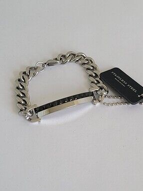 Men's David Sigal Stainless Steel Cuban Link Chain Black Two Tone Bar Bracelet
